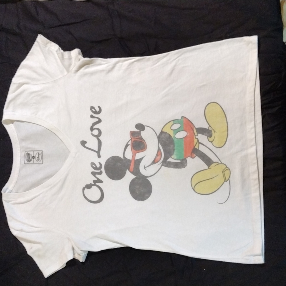 Disney brand Mickey mouse one love women LG white t-shirt 005